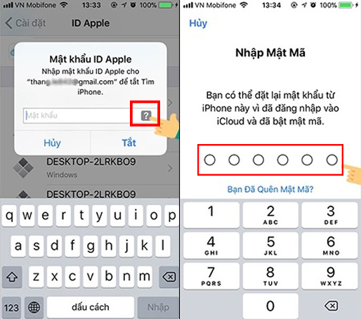 Nhập mật khẩu mở máy iPhone